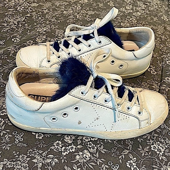 Golden Goose Deluxe Brand Superstar White & Blue Mink Fur Low Top Sneakers - Picture 16 of 16